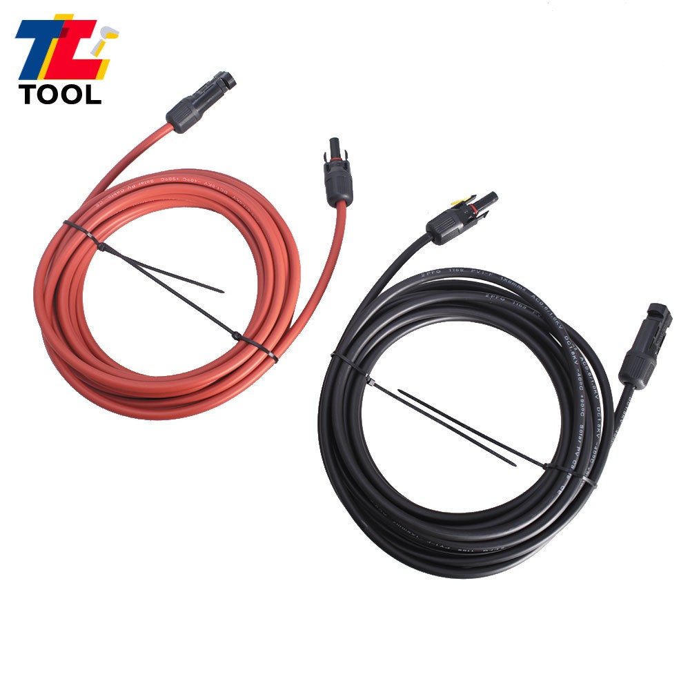 1 Pair Solar Panel Extension Cable Wire Connector 20 Feet Black + Red 6mm²/10AWG