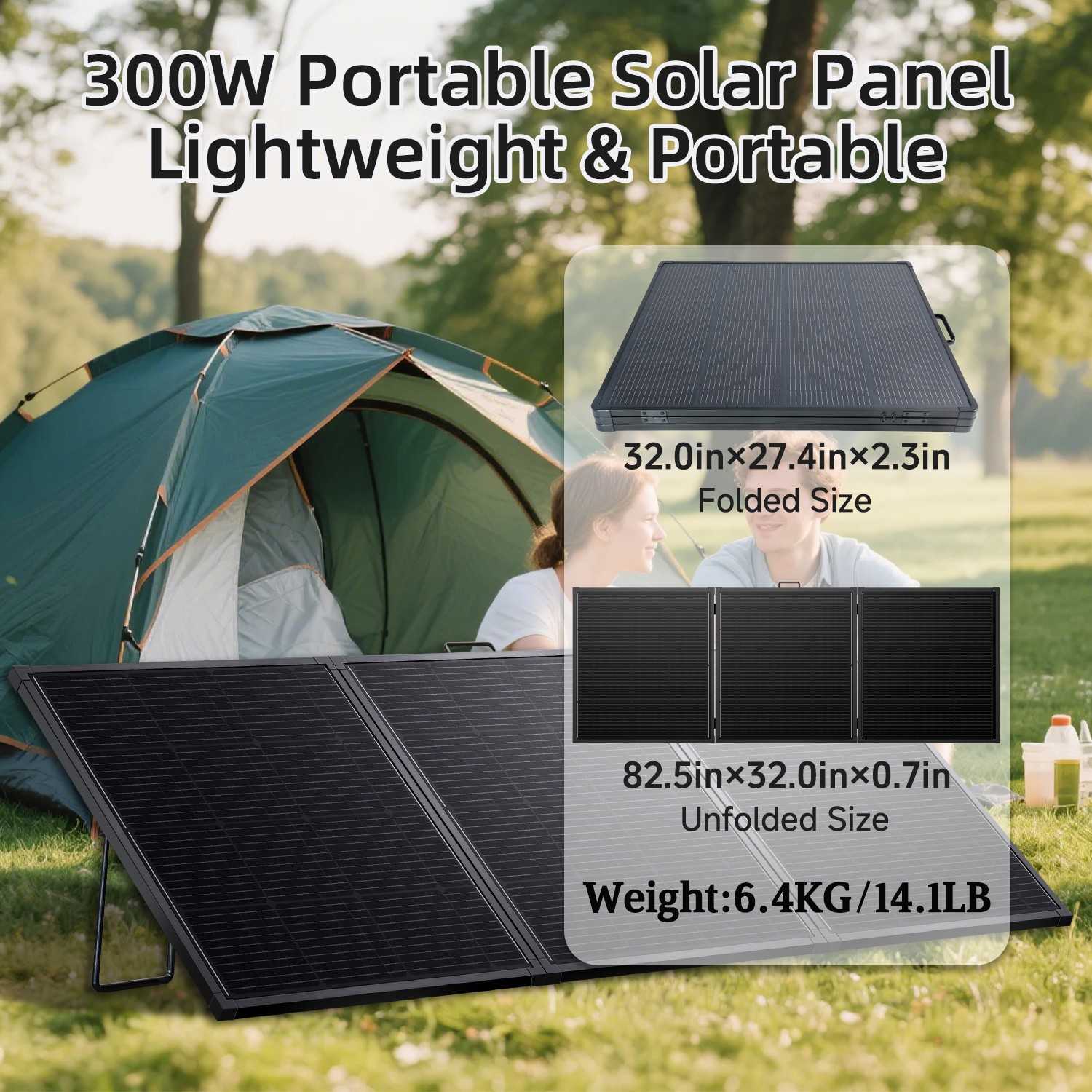 300W Foldable Solar Panel 4-in-1 Adapter XT60 DC for Portable Power Station RV