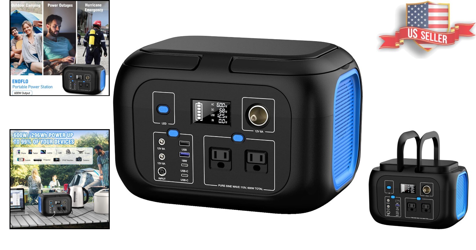 600W Portable Power Station – 296Wh Solar Generator with 9 Outputs & Fast Charge