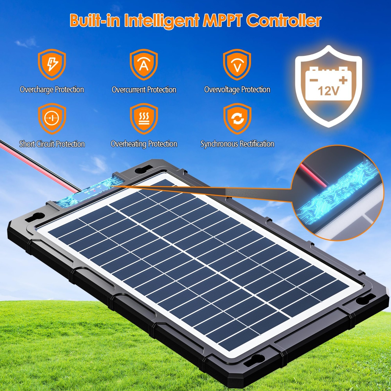 12V Solar Battery Charger & Maintainer – 8W Waterproof Trickle Charging Kit for