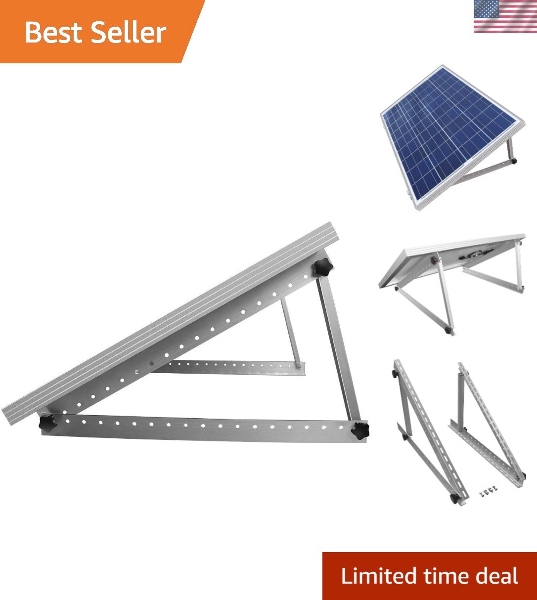 28in Adjustable Solar Panel Mount Brackets, with Foldable Tilt Legs on Any Fl…