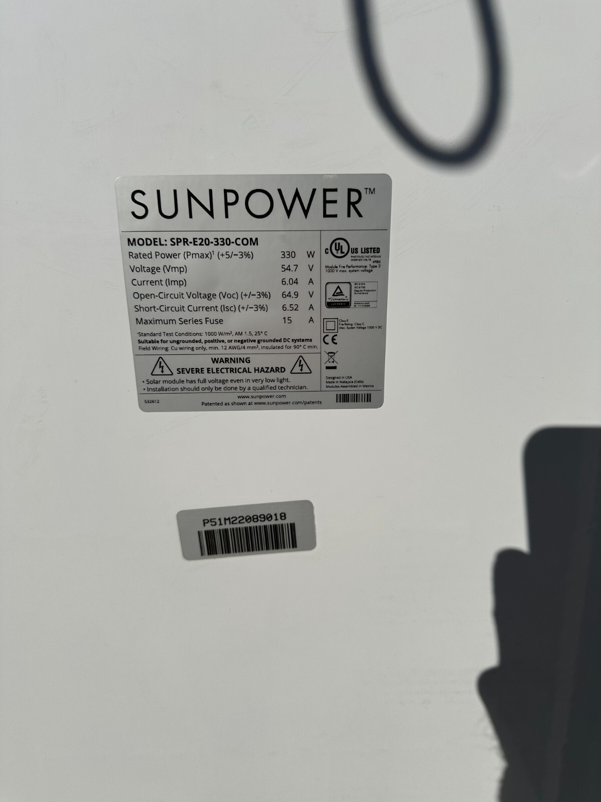 10 NEW SunPower Maxeon SPR-E20-330-COM 330W Solar Panel High Efficiency/PICKUP