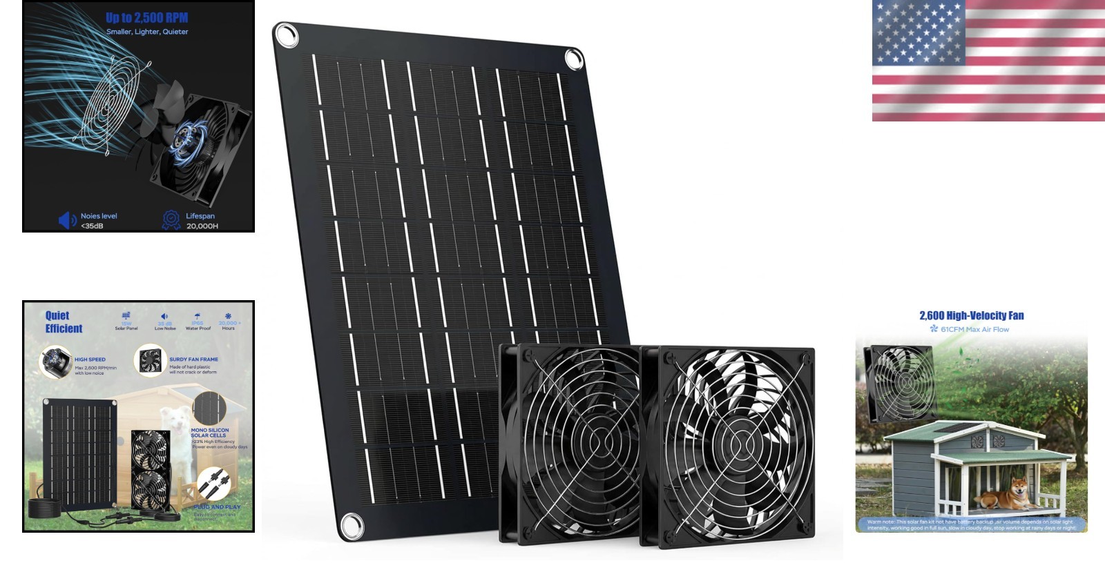High-Efficiency 15W Solar Fan Kit with Two Durable Waterproof Fans & 13 Ft Cable