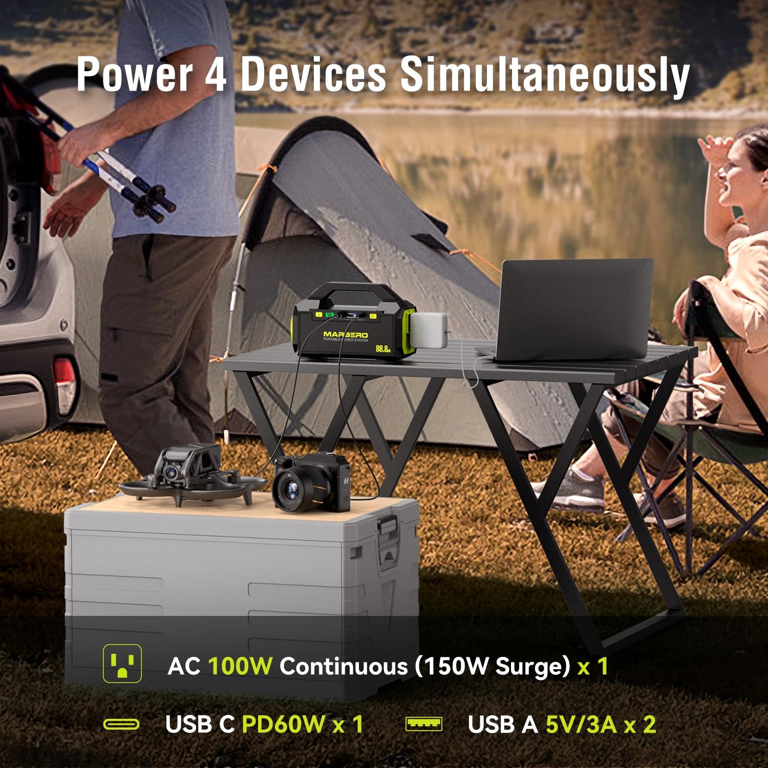 MARBERO Portable Power Station 88.8Wh Camping Portable Charger with Flashligh…