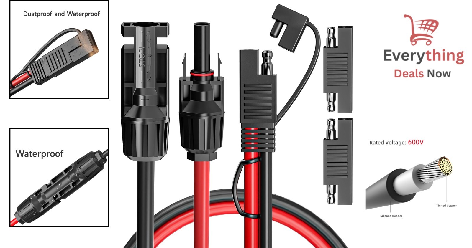 Solar Panel Connector to SAE Cable 10AWG Extension Adapter Wire RV Battery Kit