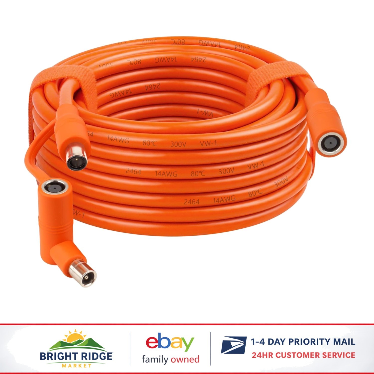 Orange 25FT Solar Extension Cable with Low Resistance Copper Core for Efficiency