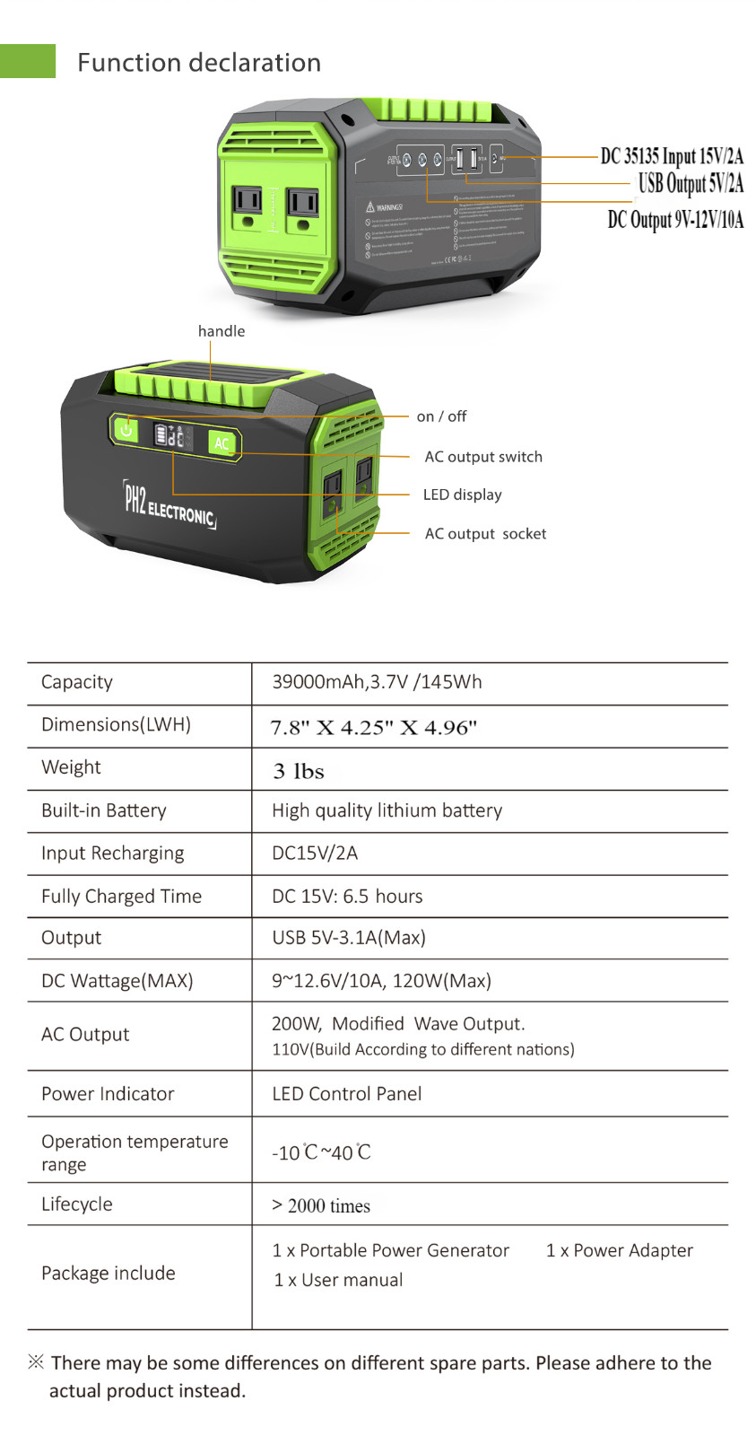 200W Portable Power Station 39000mAh / 3.7V / 145Wh Solar System Generator