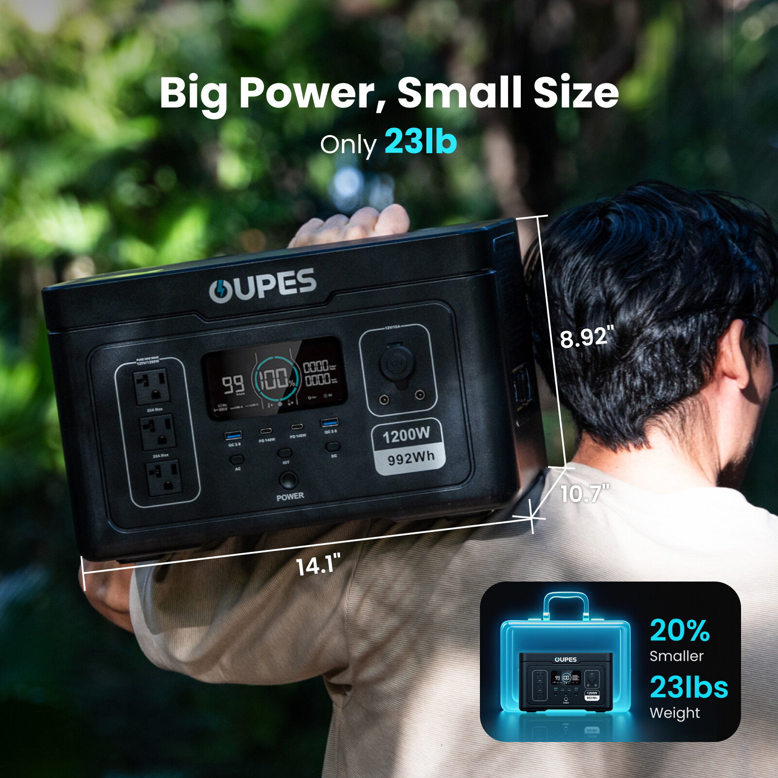 OUPES Exodus 1200 Power Station 1200W/992Wh Solar Generator LFP Battery Camping
