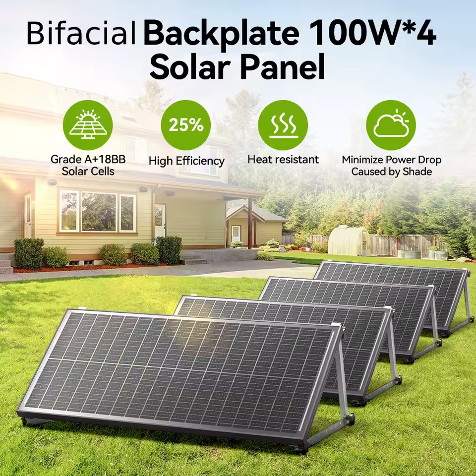 RVPOZWER 400W 12V Double Sided Solar Panels Monocrystalline 18BB Cells