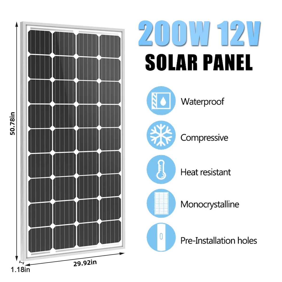 200 watt Solar Panel High Efficiency PV Module Power 200W Mono for 12/24V System
