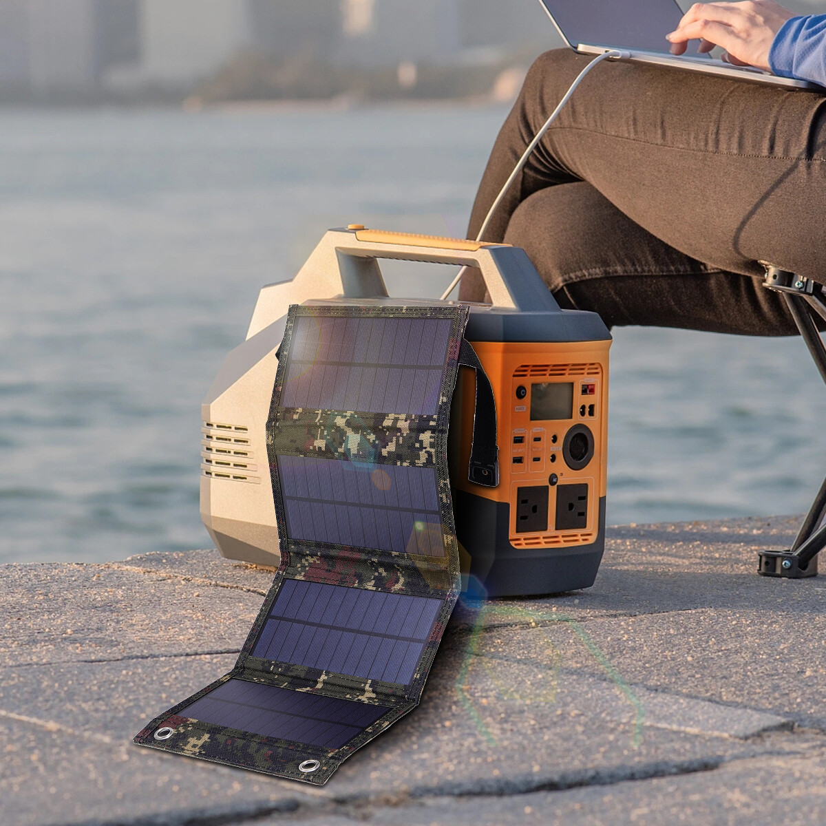 Portable USB Solar Panel Folding Power Bank Outdoor Camping Hiking Phone Charger