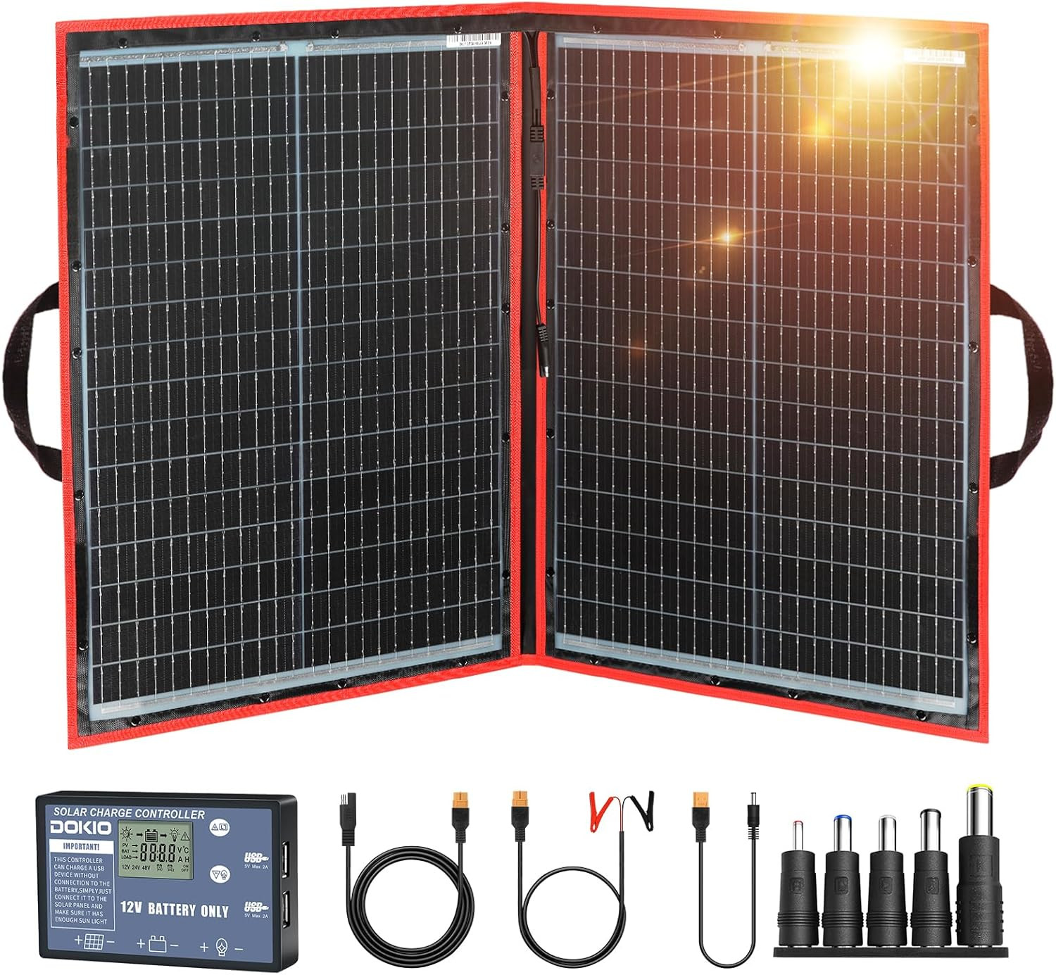 100W Portable Foldable Solar Panel Kit (19X26In, .3Lb), with Separate Controller
