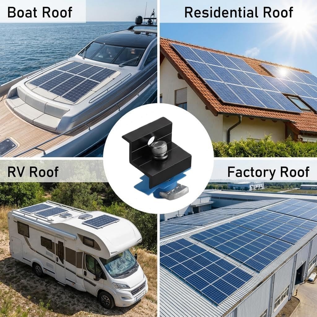 12-Pack Black Aluminum 30mm/35mm Solar Panel End Clamps for Standard Unistrut…