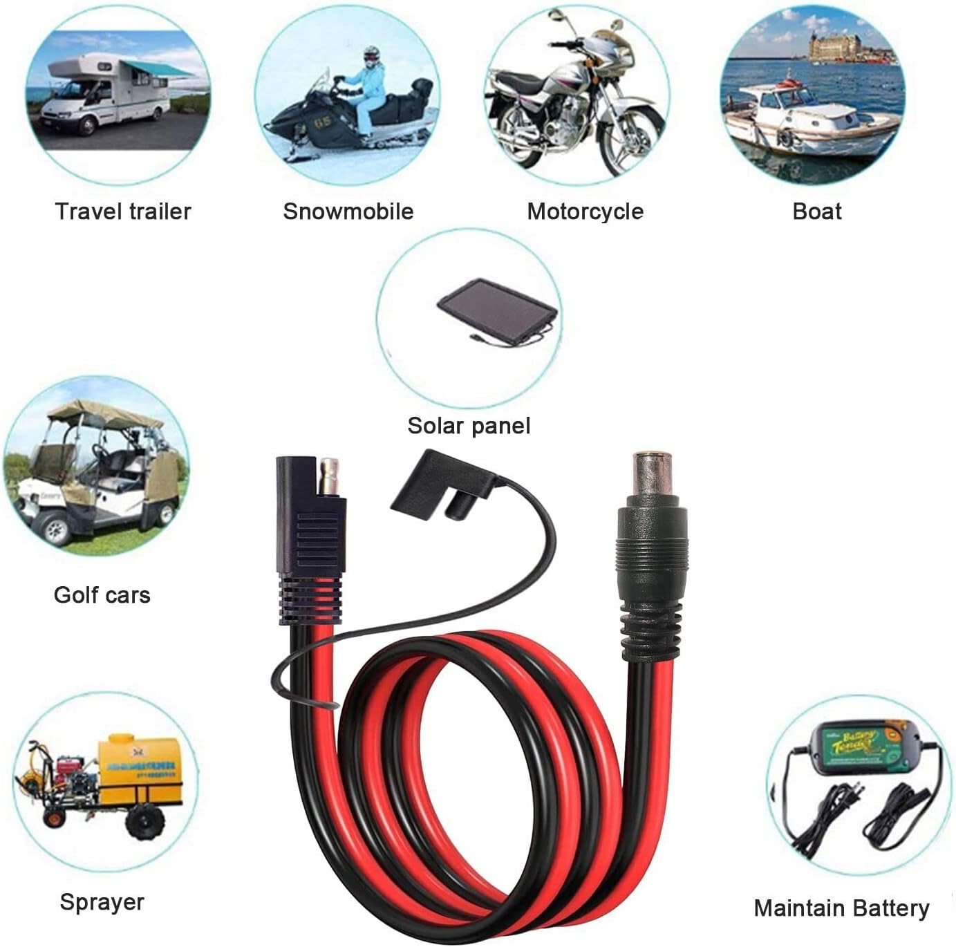 SAE Solar Connector to DC 8Mm Adapter 14AWG DC 8Mm Male to SAE Cable Compatible