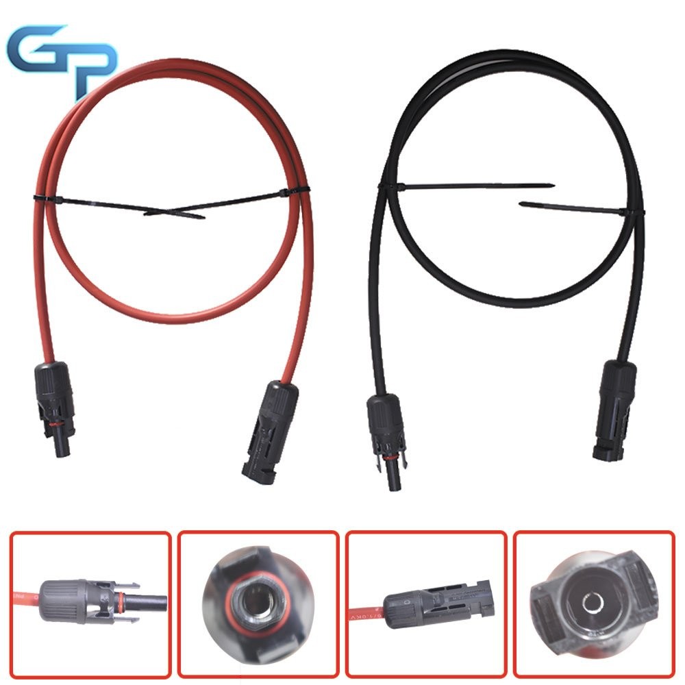 3 Feet Black + Red 1 Pair Solar Panel Extension Cable Wire Connector 10 AWG