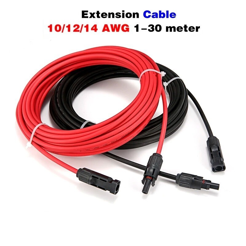 PV Cable Black+Red 2.5/4/6mm² 10-14AWG XLPE Extension Cord Male Female Plug
