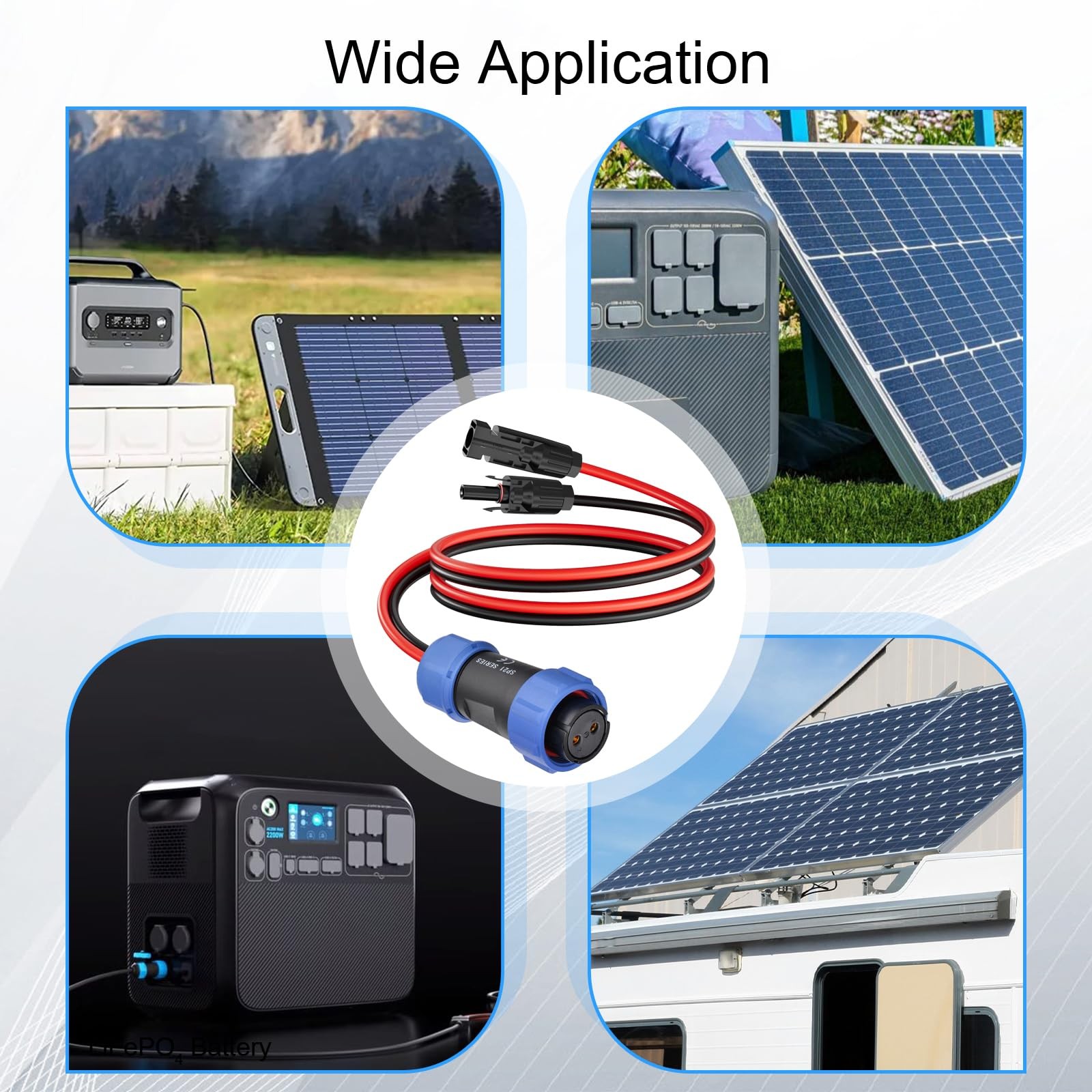 ELFCULB 12AWG 2FT Solar Aviation Cable for AC200MAX/P Power Station 12V/30A