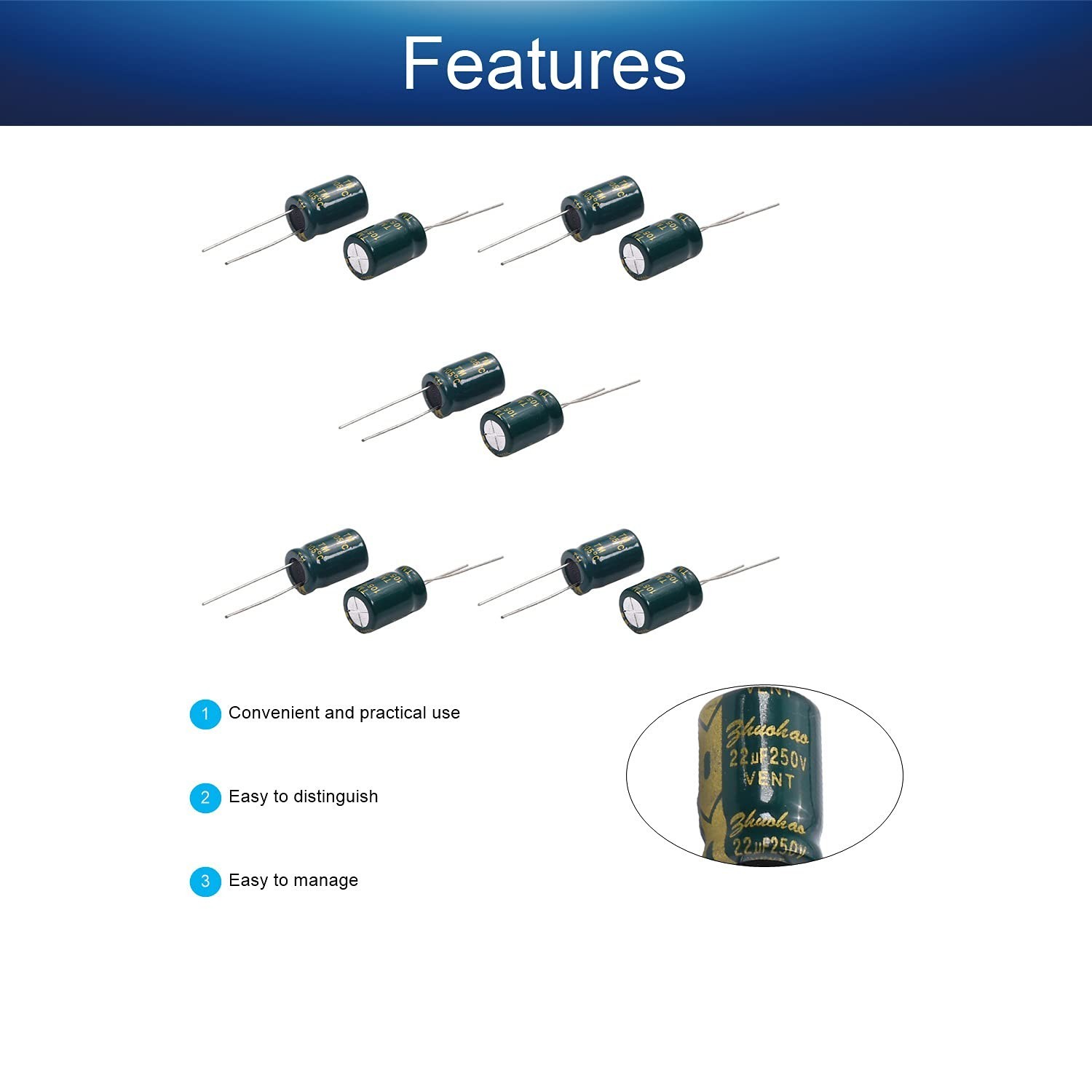 Fielect 10Pcs Aluminum Radial Electrolytic Capacitor Low ESR Green 22uF 250V …