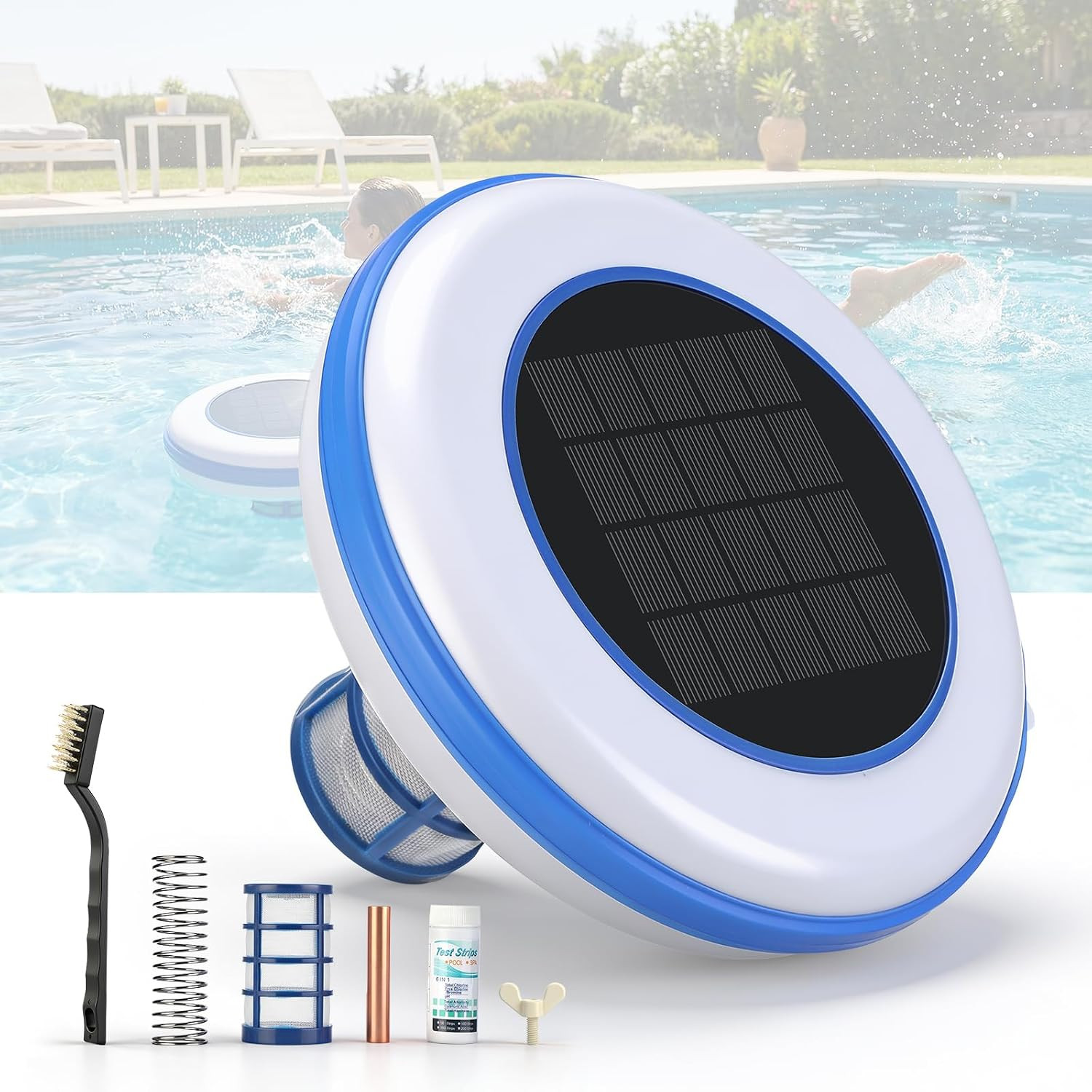 Solar Pool Ionizer, Upgraded 1.8W Solar Panel & Long-Lasting 1Lb Copper Anode, M