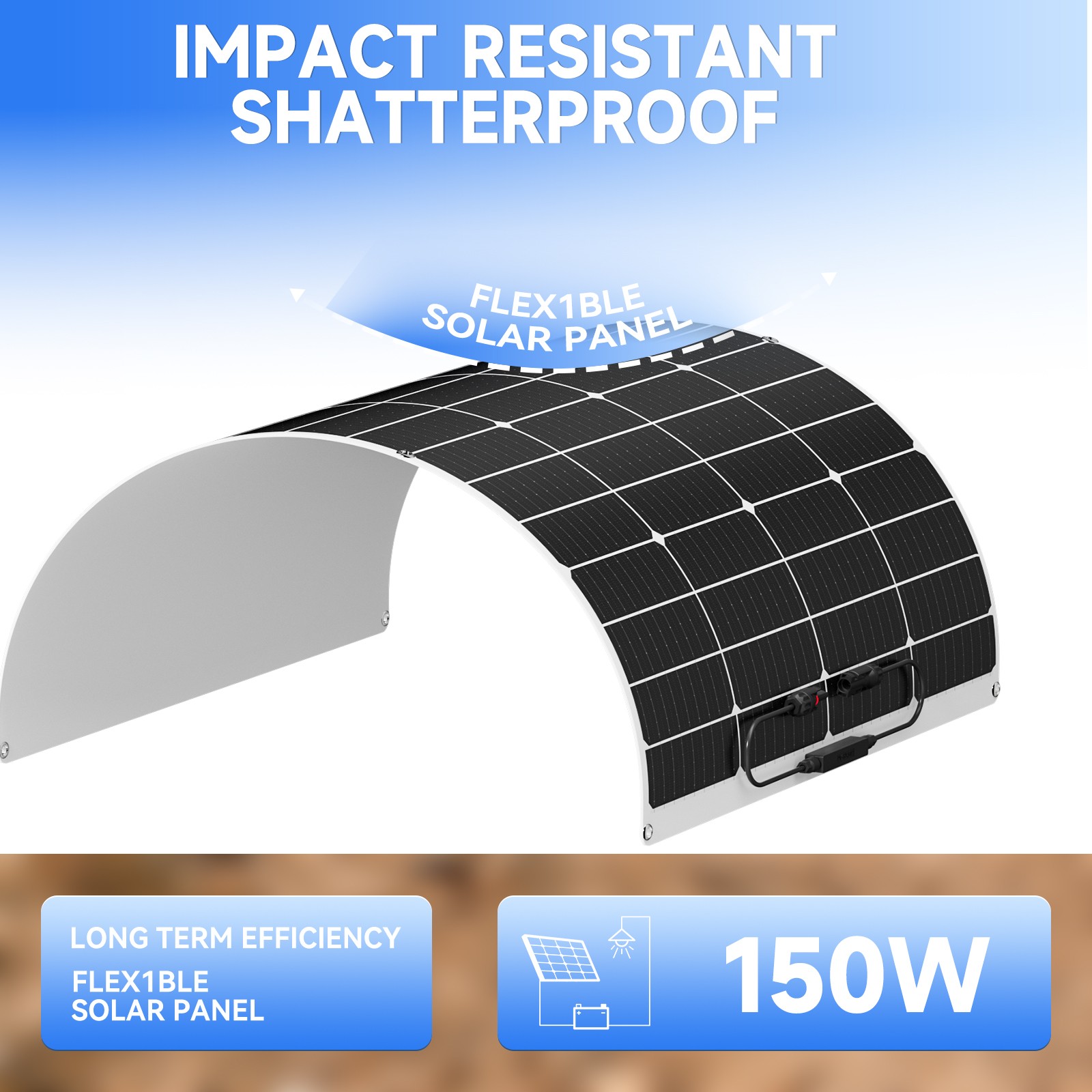 130W 12V Flexible Portable Solar Panel RV camping Rooftop Car Boat Home Camping