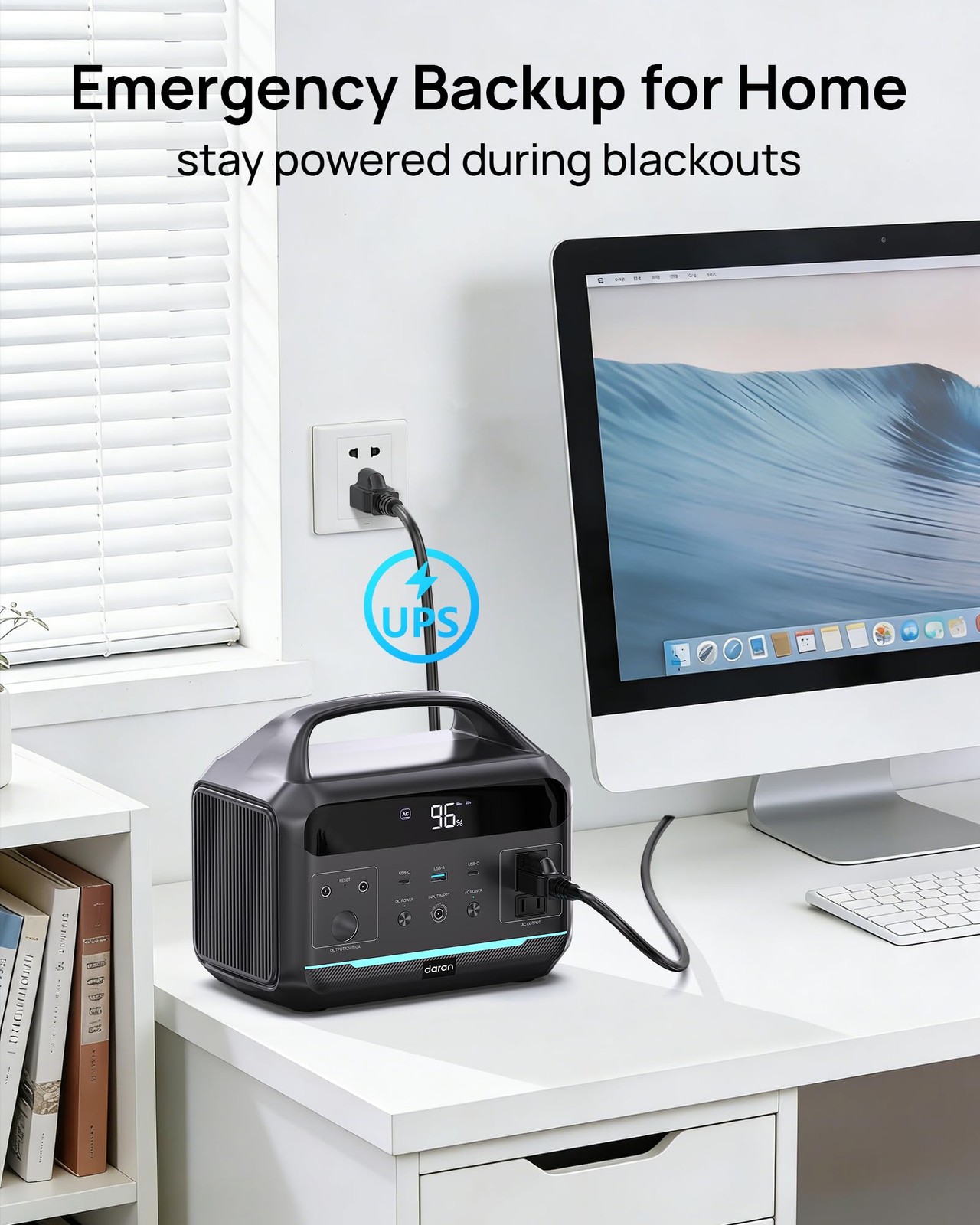 Portable Power Station 500W (Surge 1000W), 299Wh LiFePO4 Power Bank with AC O…