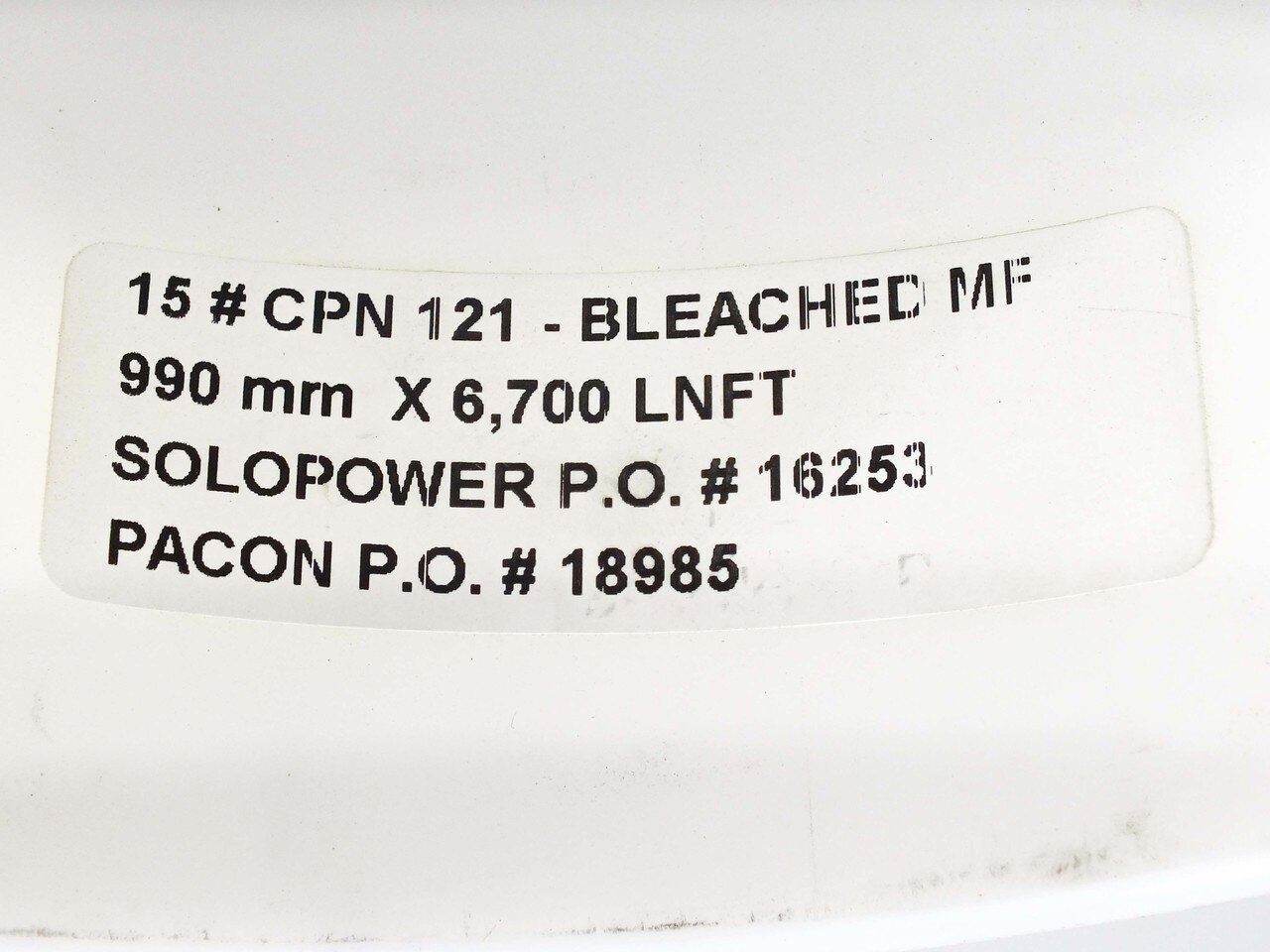 Solopower Bleached MF 990MM Wide 6,700 Linear Feet Solar Roll – NOB CPN121