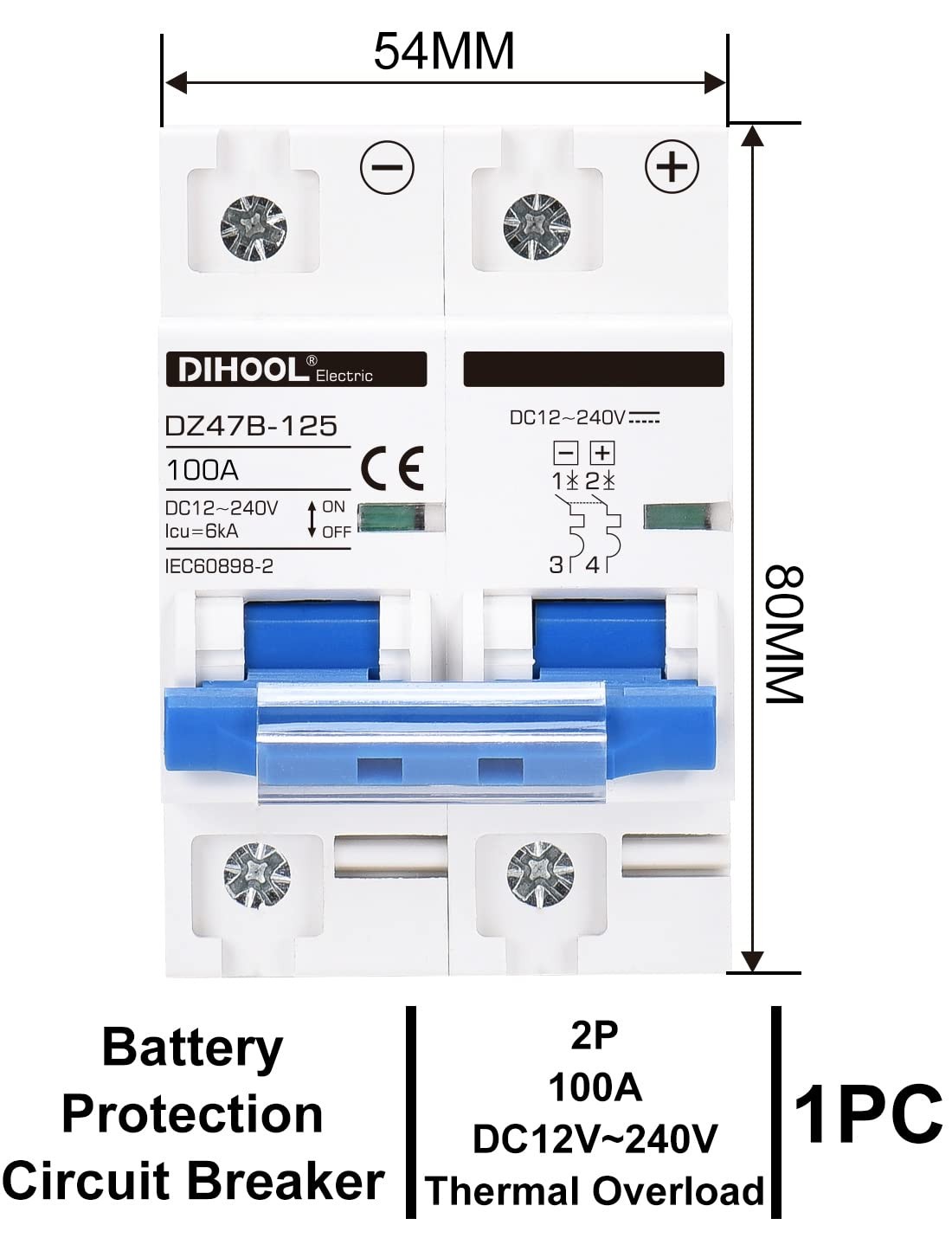 DIHOOL DC Circuit Breaker,100A 2 Pole,12V to 240 Volt Solar Disconnect Switch…