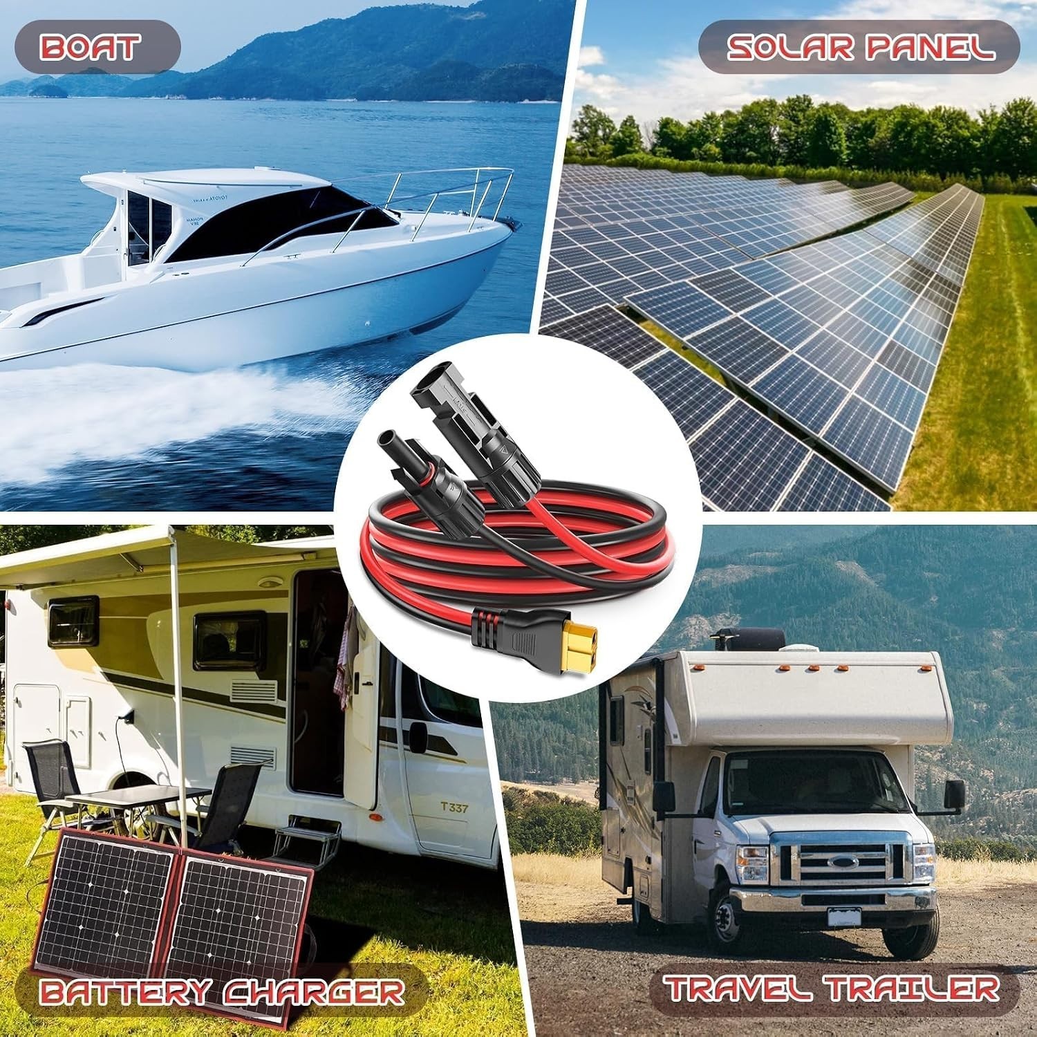 Weatherproof 3FT XT60 Solar Charging Cable with 30A Capacity & Copper Wire