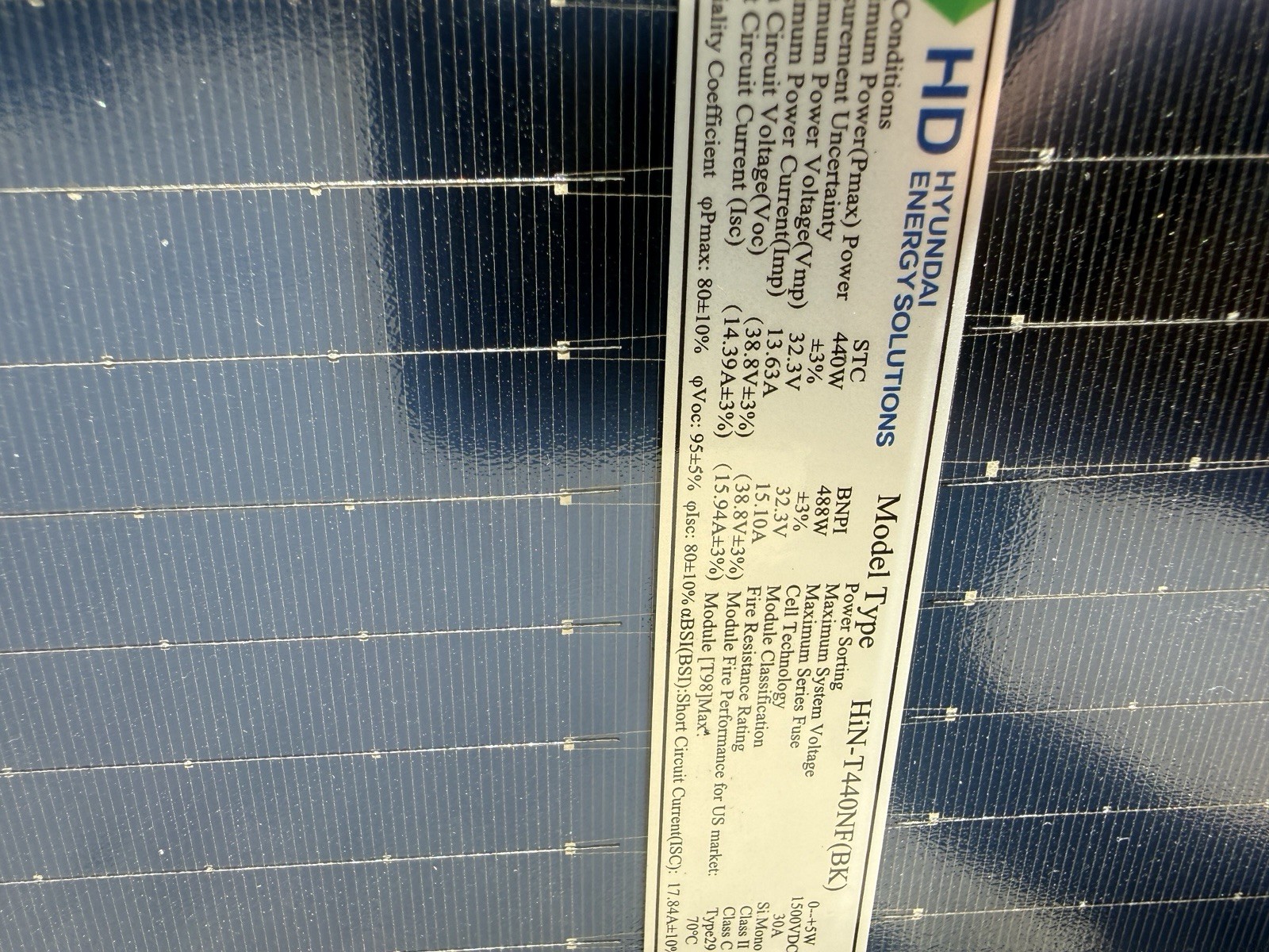Hyundai Solar Panel HiN-T440 NF(BK). 440 Watt BiFacial Panels Brand New