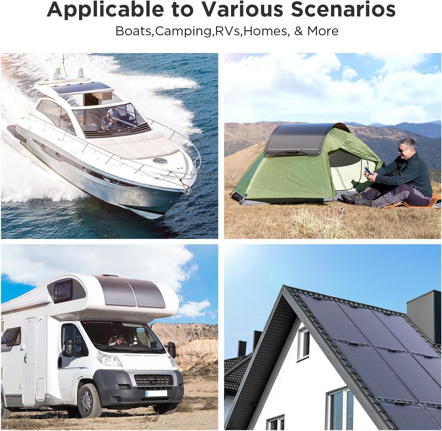 200W Flexible Solar Panel, Thin Lightweight 2PCS 100 Watt 12V/24V RV Solar Panel