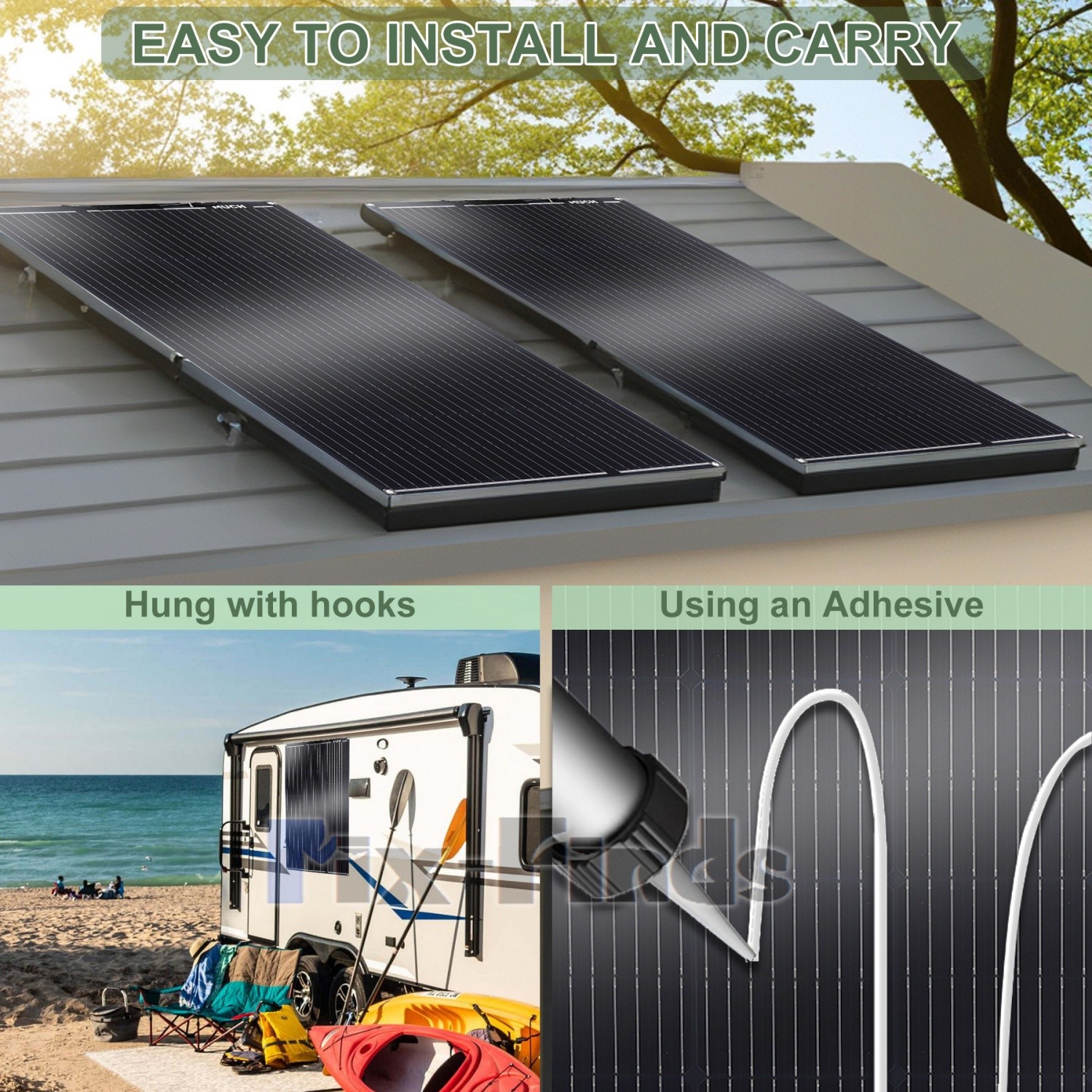 400W Portable Semi-Flexible Solar Panel RV Camping Off-Grid Rooftop 12V/24V/48V