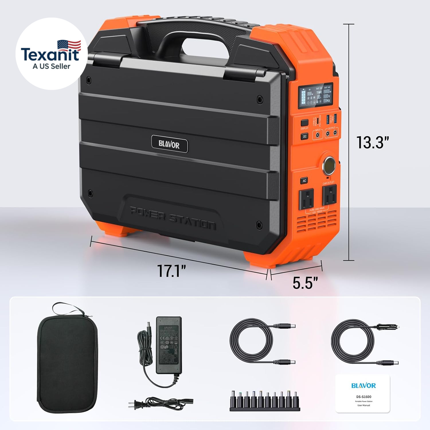 Portable Power Station 1600W (Peak 3200W), Built-In Solar Panel, 1024Wh Lifepo4