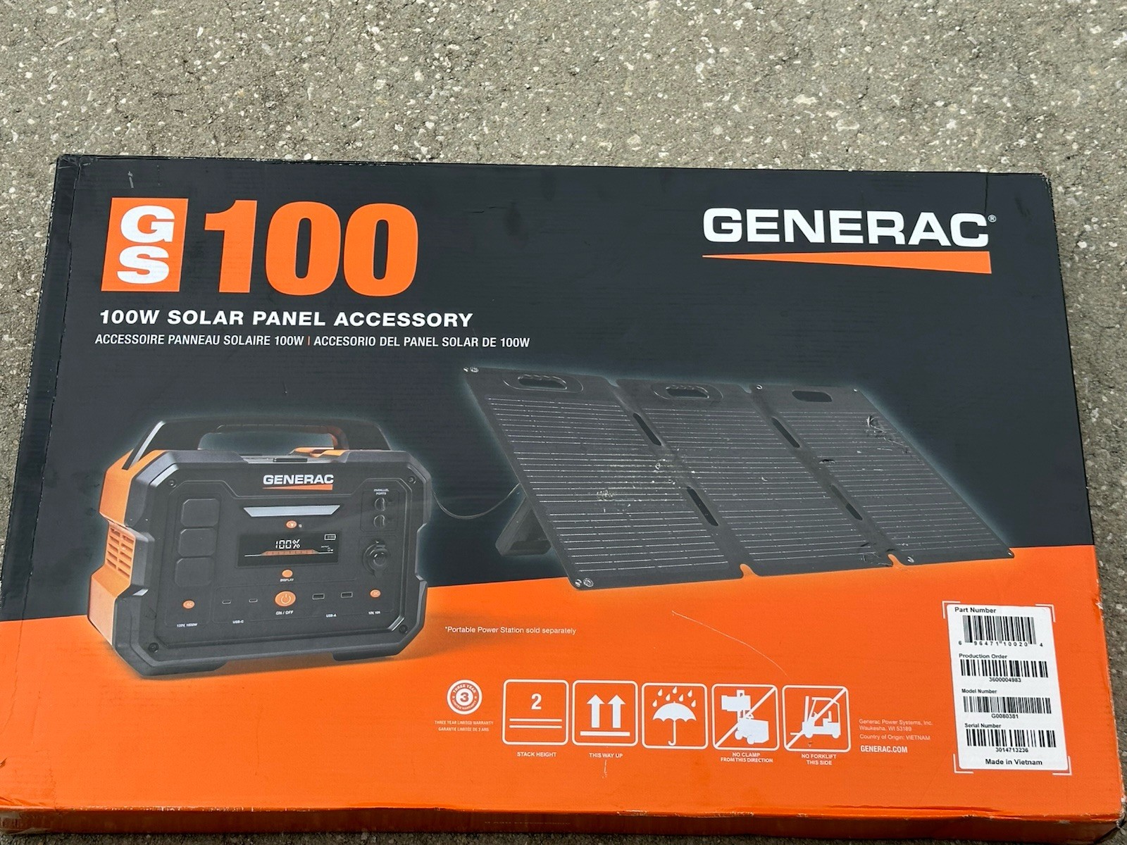 Generac 100 Watt Portable Solar Panel Accessory GS100 Model New