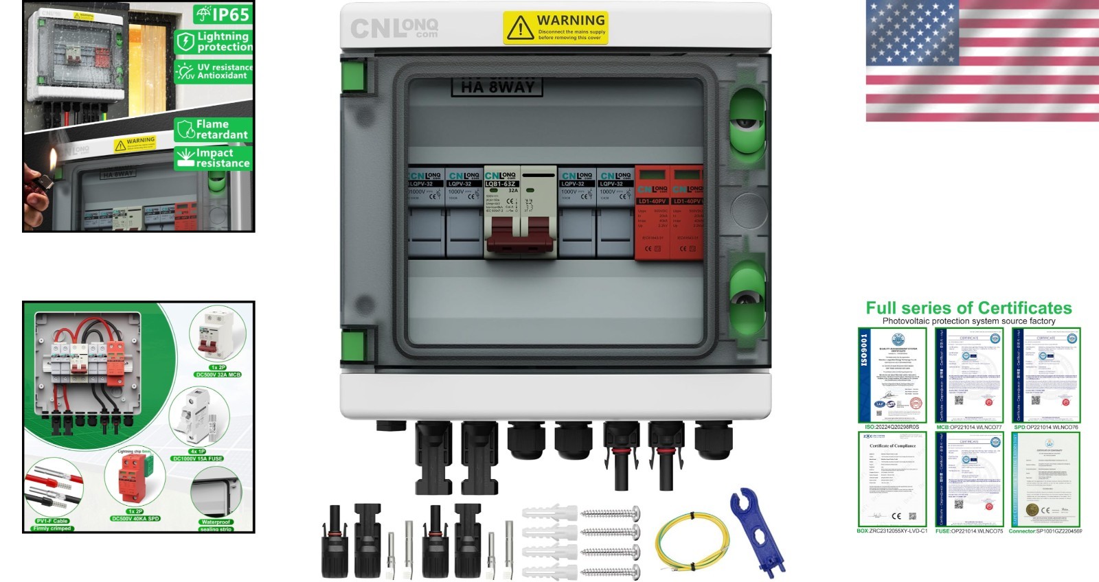 Waterproof 2-String PV Combiner Box with Circuit Breaker & Surge Protection
