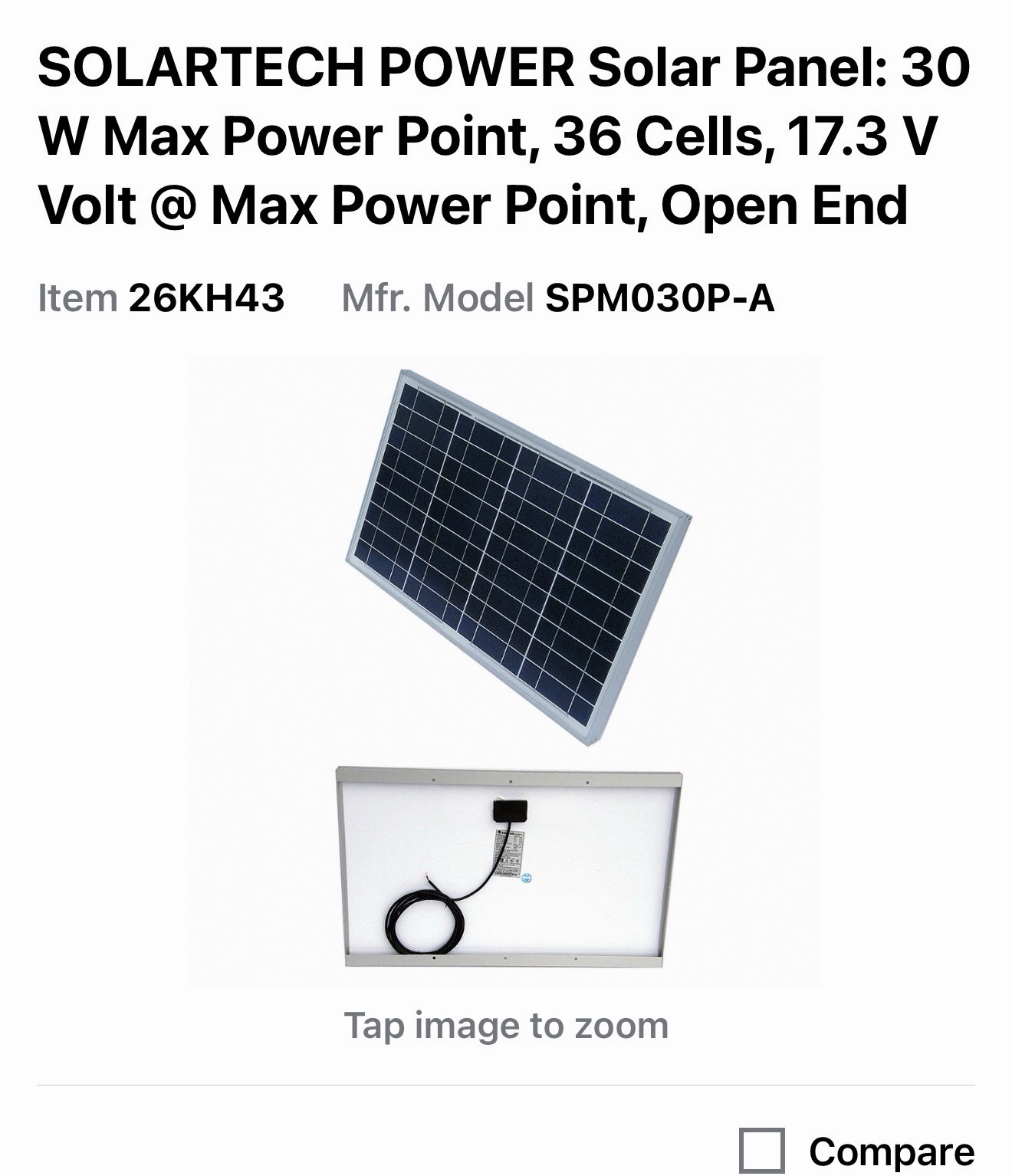 SolarTech Power SPM030P-A 30W 12V Polycrystalline Solar Panel 17.3V 36 Cell New