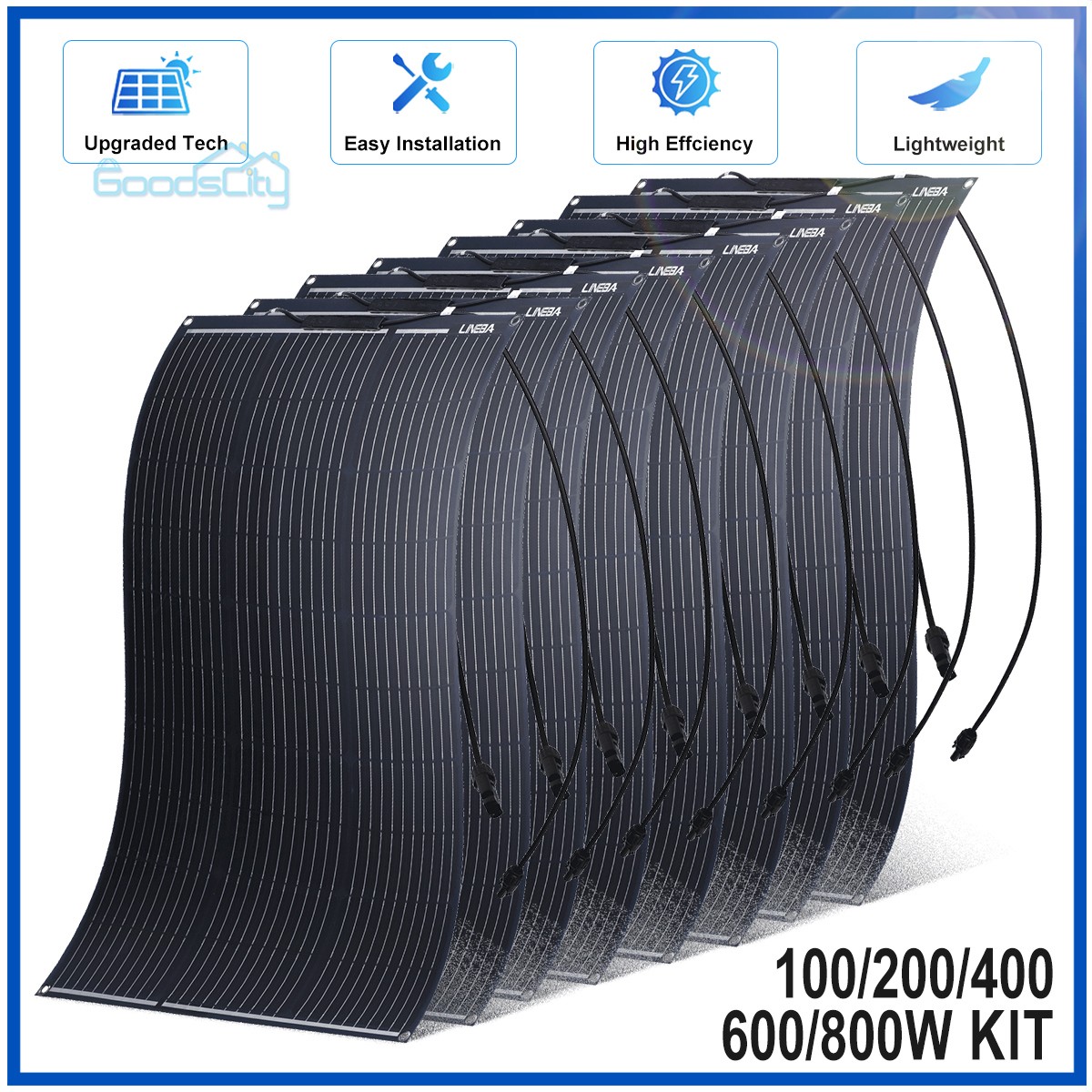 200W 400W 600W 800W Flexible Solar Panel Mono 12V Power Home RV Battery Charge