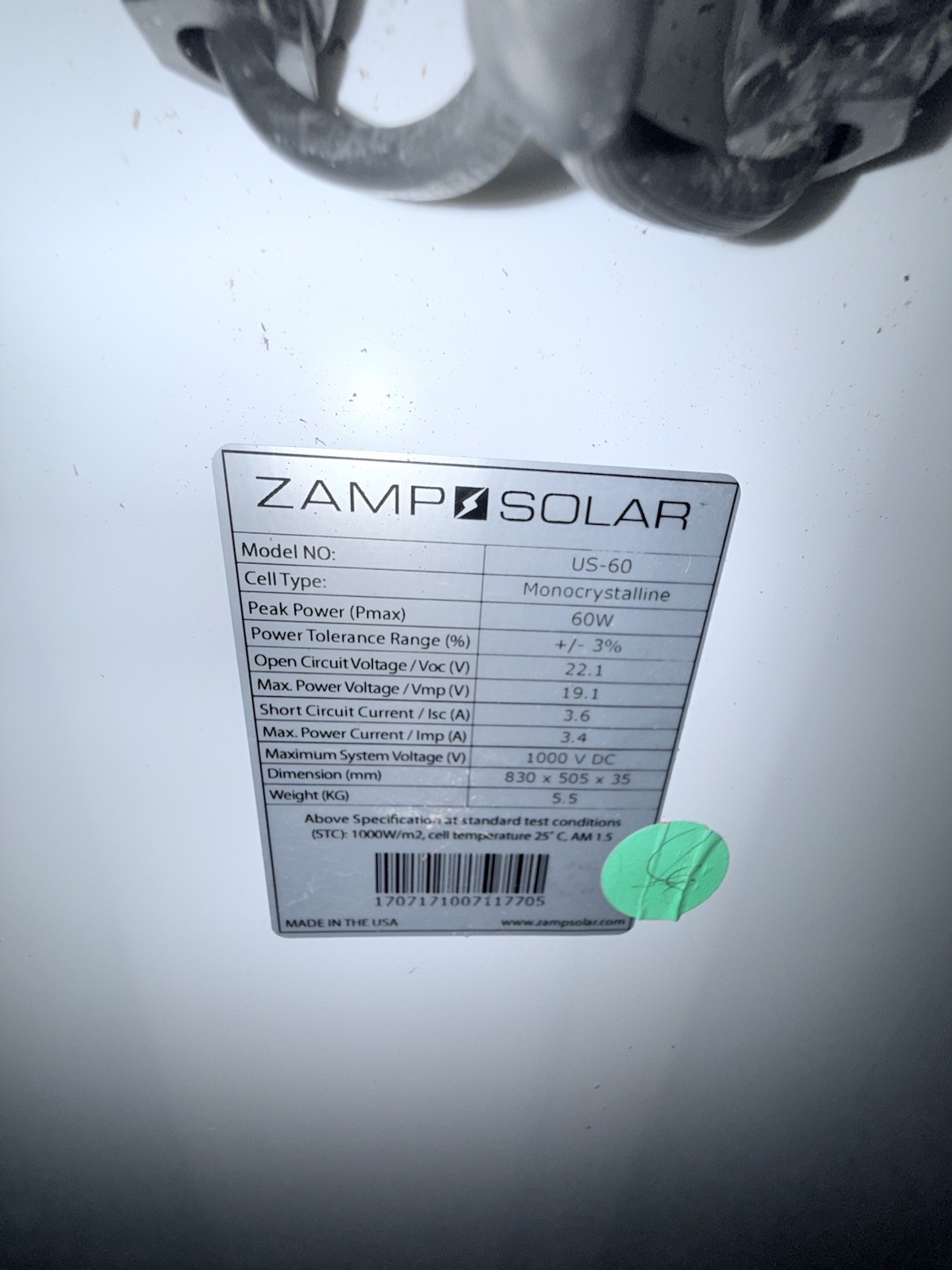 Zamp 60 Watt Solar Monocrystalline Panel