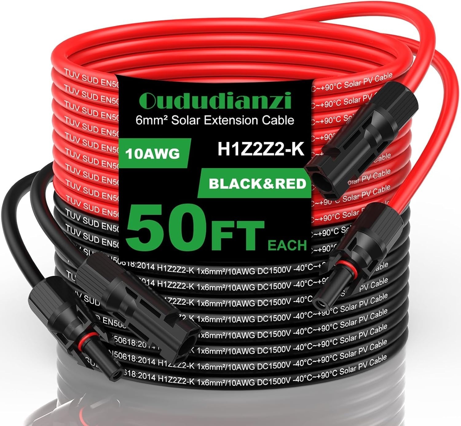 Solar Extension Cable 50Ft, Solar Wire 10AWG, 10 Gauge Tinned Copper PV Wire