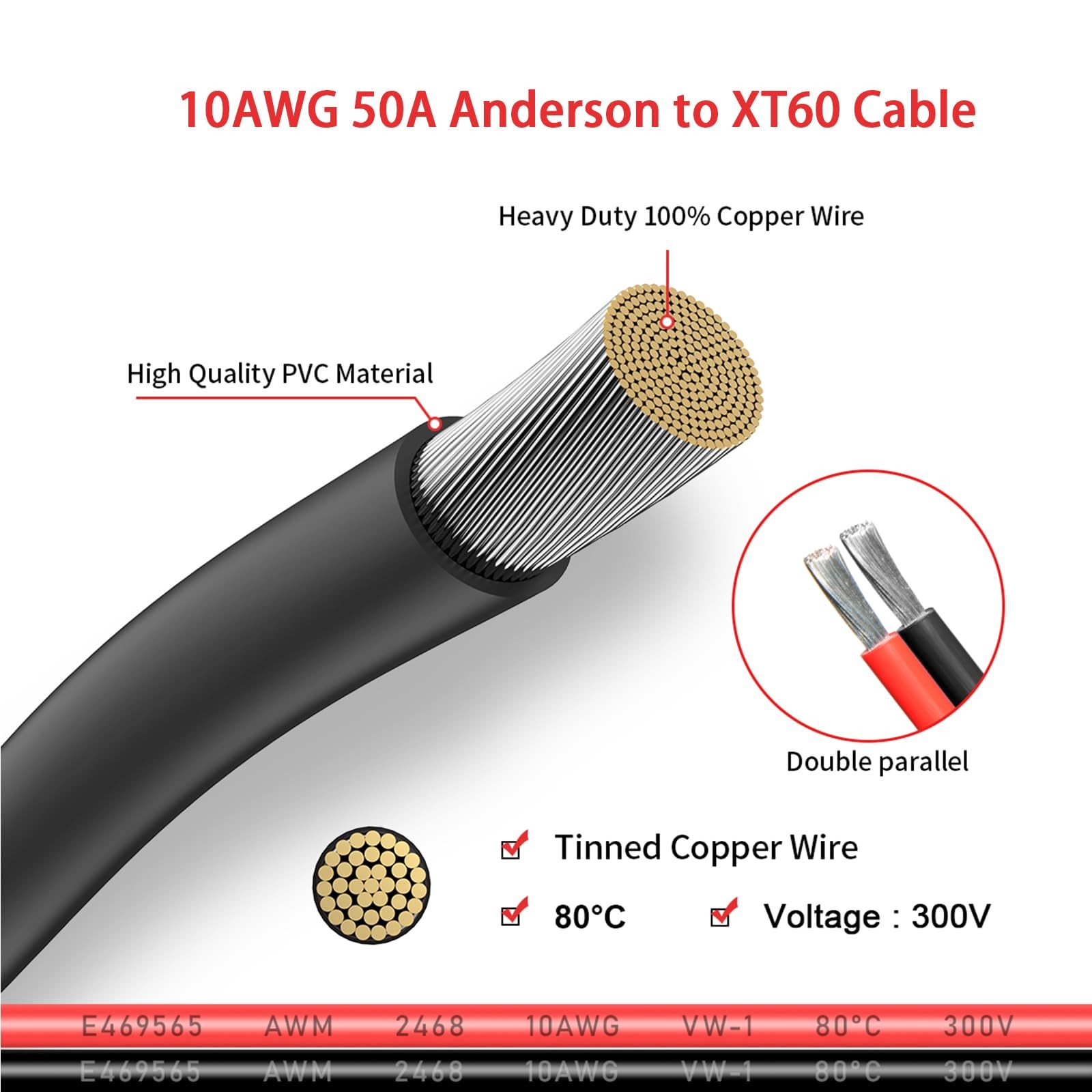10AWG 2FT Anderson SB50 Battery Quick Connect/Disconnect to XT60 Female Cable