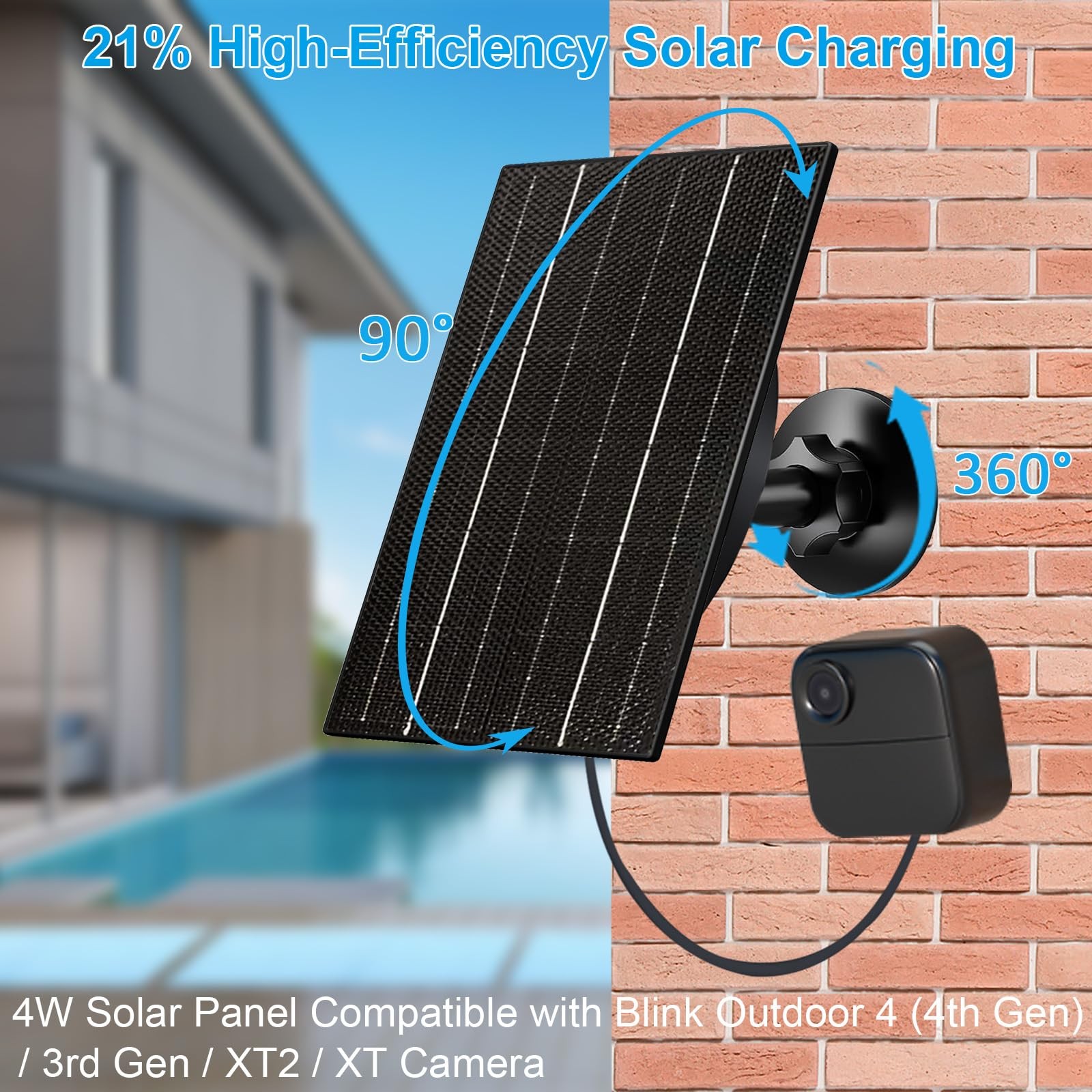 Solar Panel for Blink Outdoor 4/3/XT2/XT Camera, 4W High-Efficiency Solar