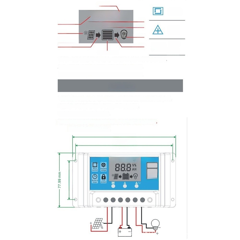 10A 20A 30A Solar Charge Controller with LCD and Auto Voltage Detection 12V 24V