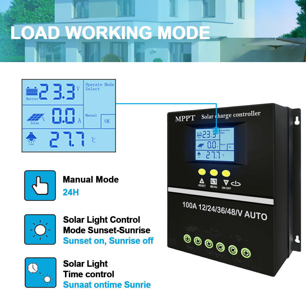 100A MPPT Solar Controller 12V24V36V 48V Battery Regulator for Lead-Acid/Lithium