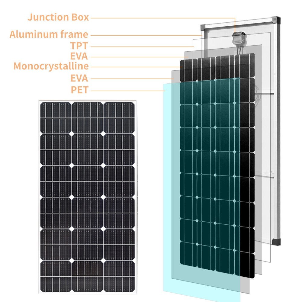 100W Solar Panel Kit 12V Monocrystalline Panel 10A Controller for RV Boat Camp