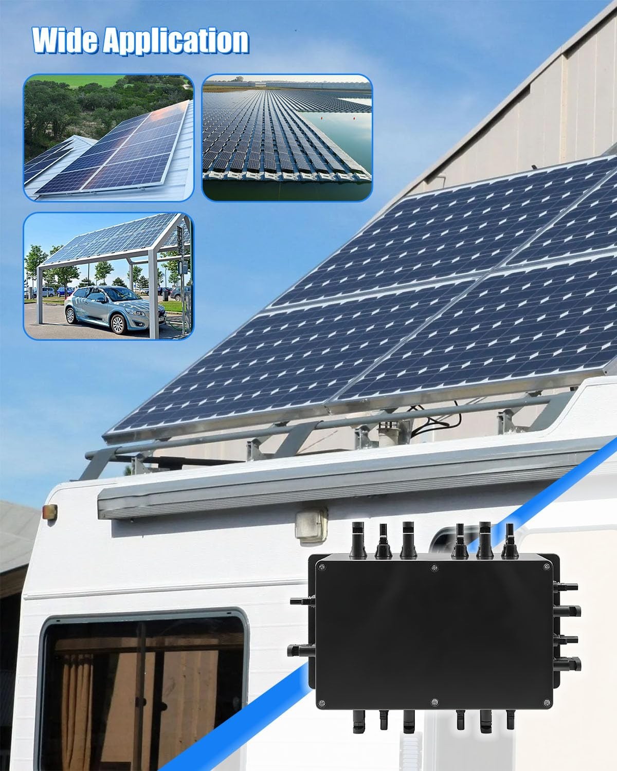 8 String Solar PV Combiner Box, IP68 Waterproof Circuit Breaker, 30A Fuse & Wren