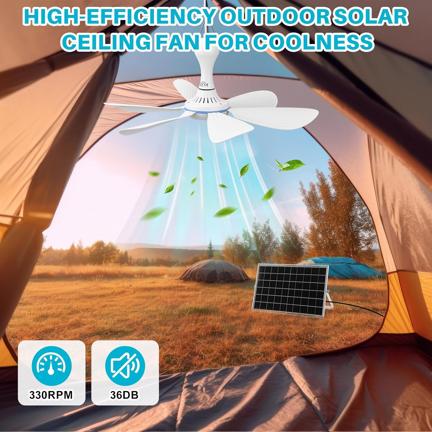 Solar Powered Ceiling Fan Kit – 15W USB Hanging Fan for Outdoor Use