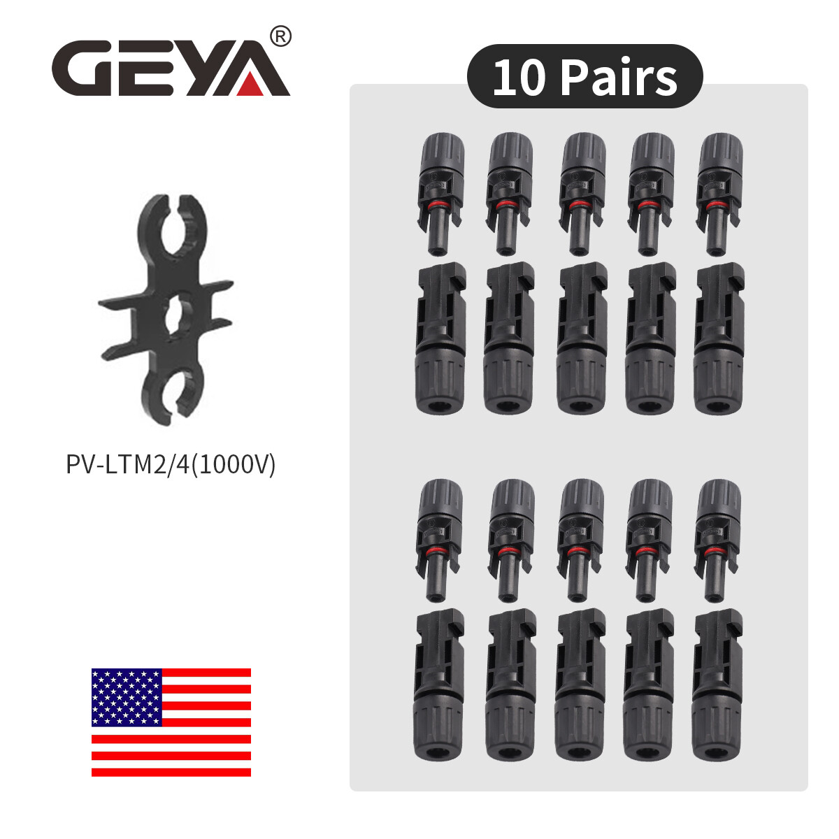 GEYA 10PCS Male Female M/F 30A 1000DC PV SolarWire Cable Connector IP67 &Spanner