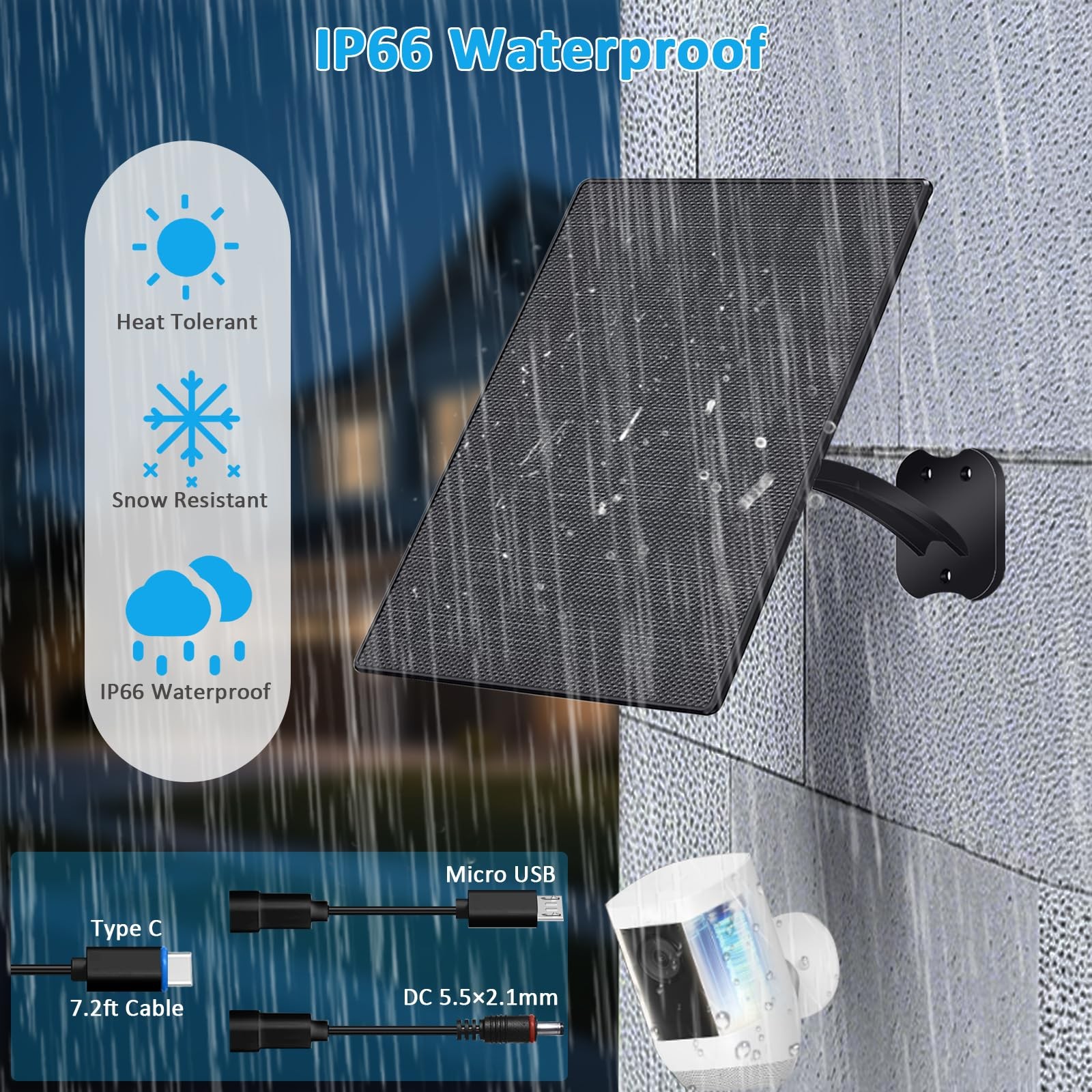 FUTUREZEN 10W Solar Panel for Security Cameras, DC/USB-C/USB, Black, 1 Pack |…