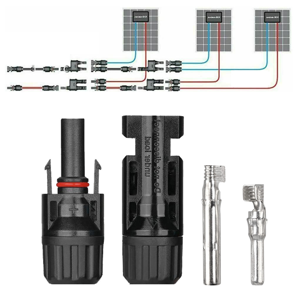 Black+Red 10 AWG Solar Panel Extension Cable Silicone Flexible Wire Connectors