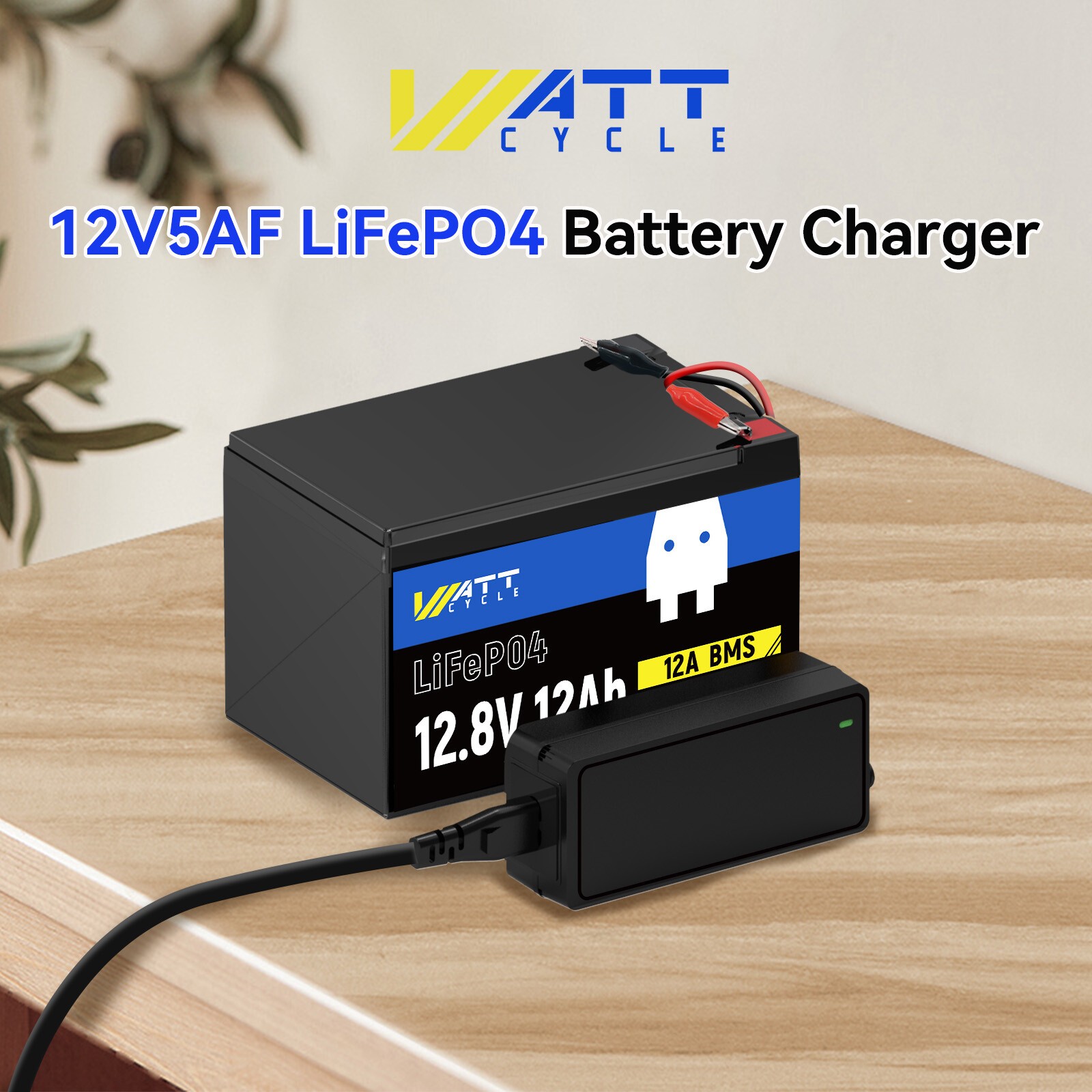WattCycle 14.6V 5A Smart Charger for 12V LiFePO4 Lithium Iron Phosphate Battery