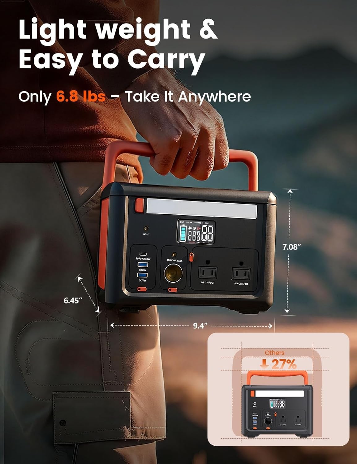 Portable Power Station 600W 299Wh Lightweight Camping Backup